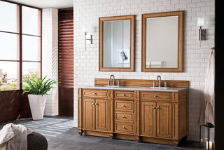 72 Inch Bristol Freestanding Vanity in Saddle Brown / Carrara White Top