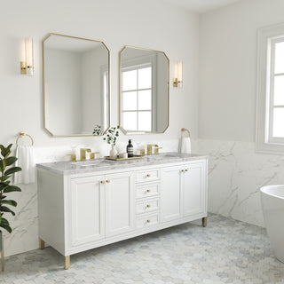 72 Inch Chicago Freestanding Vanity in Glossy White / Eternal Jasmine Pearl Top