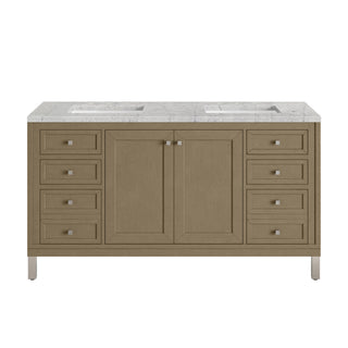60 Inch Chicago Freestanding Vanity in Walnut Whisper / Eternal Jasmine Pearl Top