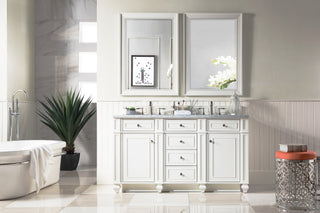 60 Inch Bristol Freestanding Vanity in Bright White / Carrara White Top