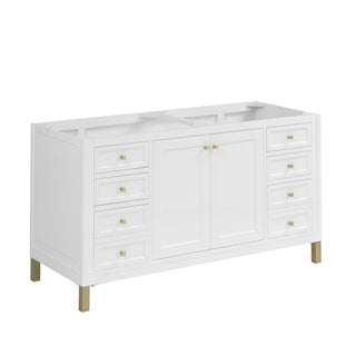 60 Inch Chicago Freestanding Vanity in Glossy White / Victorian Silver Top