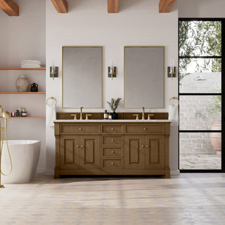 72 Inch Brookfield Freestanding Vanity in Honey Oak / Eternal Jasmine Pearl Top