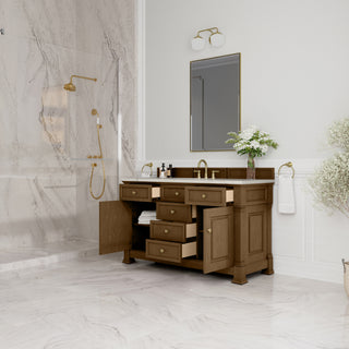 60 Inch Brookfield Freestanding Vanity in Honey Oak / Victorian Silver Top