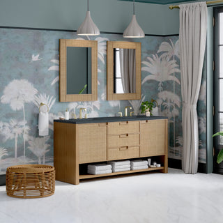 72 Inch Solene Freestanding Vanity in Seaside Oak / Charcoal Soapstone Top