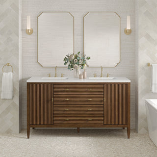 60 Inch Myrrin Freestanding Vanity in Mid-Century Walnut / Lime Delight Top