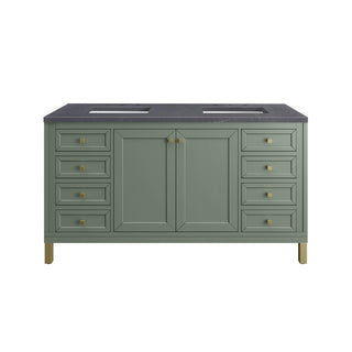 60 Inch Chicago Freestanding Vanity in Smokey Celadon / Charcoal Soapstone Top