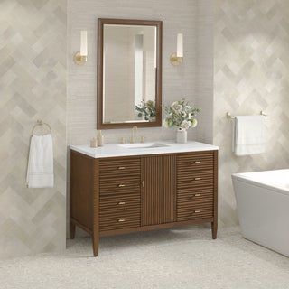 48 Inch Myrrin Freestanding Vanity in Mid-Century Walnut / White Zeus Top