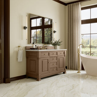 60 Inch Brookfield Freestanding Vanity in Pecan / Victorian Silver Top