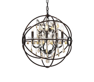 Geneva 5 light Dark Bronze Pendant Golden Teak (Smoky) Royal Cut crystal