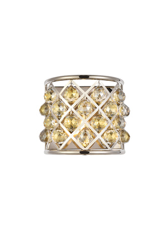 Madison 1 light polished Nickel Wall Sconce Golden Teak (Smoky) Royal Cut Crystal