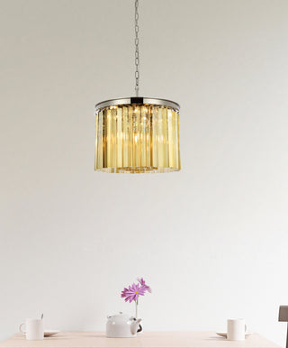 Sydney 6 light polished nickel Pendant Golden Teak (Smoky) Royal Cut Crystal