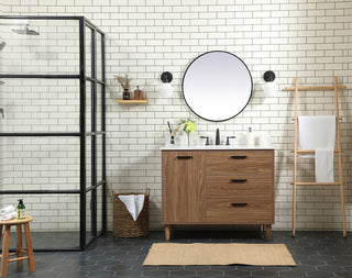 42 inch Single bathroom vanity in walnut brown with backsplash
