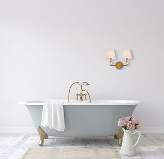 Bethany 2 lights bath sconce in brass with white fabric shade