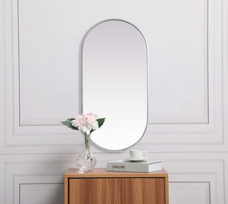 Metal Frame Oval Mirror 24x48 Inch in Silver