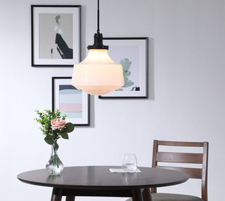 Lyle 1 light Black and frosted white glass pendant