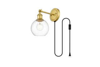 Wesson 1 light Brass and Clear plug in wall sconce