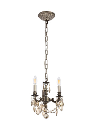 Lillie 3 light Pewter Pendant Golden Teak (Smoky) Royal Cut Crystal