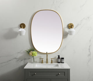 Metal Frame Oval Mirror 27x36 Inch in Brass