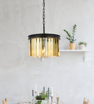 Sydney 3 light Matte Black Pendant Golden Teak (Smoky) Royal Cut Crystal