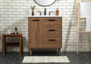 30 inch Single bathroom vanity in walnut brown with backsplash