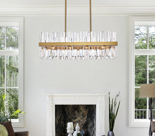 Serephina 36 inch crystal rectangle chandelier light in satin gold