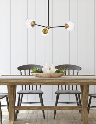 Briggs 32 inch pendant in black and brass with clear shade