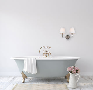 Bethany 2 lights bath sconce in satin nickel with white fabric shade