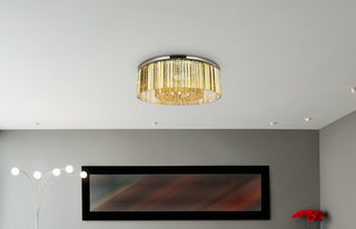 Sydney 10 light polished nickel Flush Mount Golden Teak (Smoky) Royal Cut Crystal