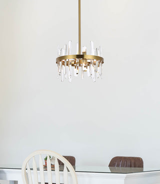 Serena 16 inch crystal round pendant in satin gold