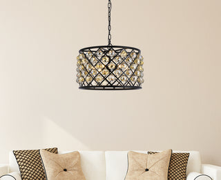 Madison 6 light Matte Black Pendant Golden Teak (Smoky) Royal Cut Crystal