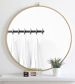 Metal frame Round Mirror with decorative hook 36 inch Brass finish