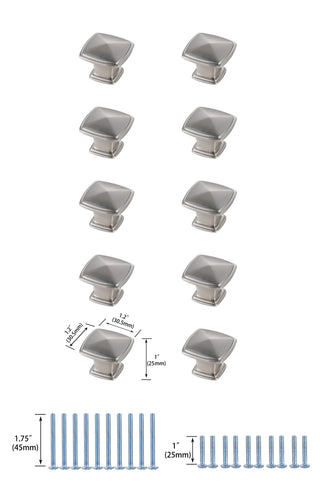 Marcel 1.2" Brushed Nickel Square Knob Multipack (Set of 10)