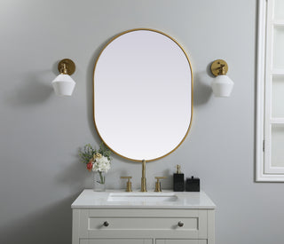 Metal Frame Oval Mirror 27x36 Inch in Brass