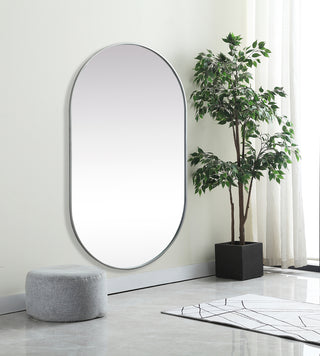 Metal Frame Oval Mirror 36x60 Inch in Silver