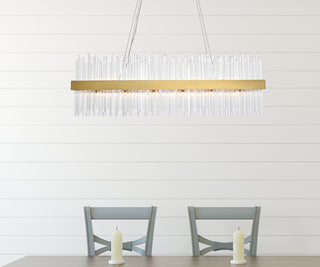 Dallas 42 inch rectangle crystal pendant in satin gold