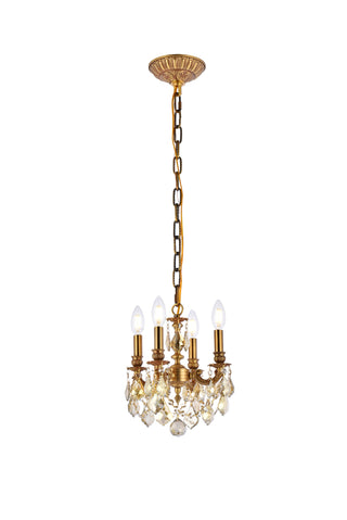 Lillie 4 light French Gold Pendant Golden Teak (Smoky) Royal Cut Crystal