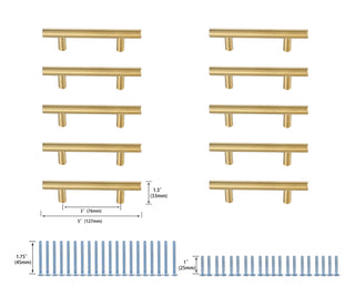 Quinn 3" Center to Center Brass Bar Pull Multipack (set of 10)