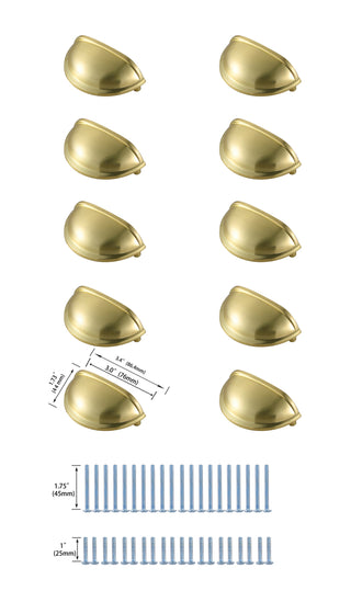 Atticus 3" Center to Center Brushed Gold Cup Bar Pull Multipack (set of 10)