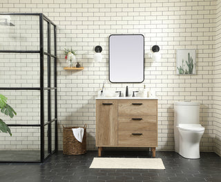 36 inch Single bathroom vanity in natural oak with backsplash