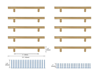 Quinn 5" Center to Center Brass Bar Pull Multipack (set of 10)