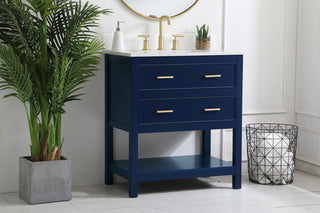 30 inch Single Bathroom Vanity in Blue with Backsplash