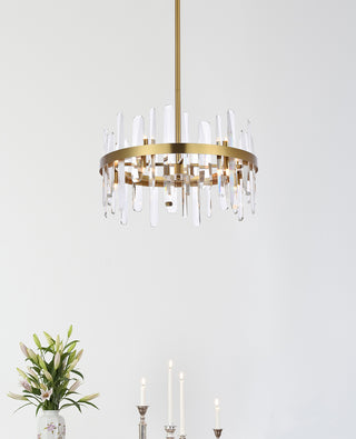 Serena 20 inch crystal round pendant in satin gold