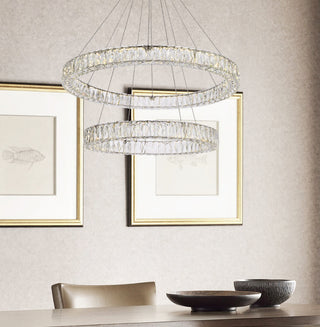 Monroe 36 inch LED double ring chandelier in chrome