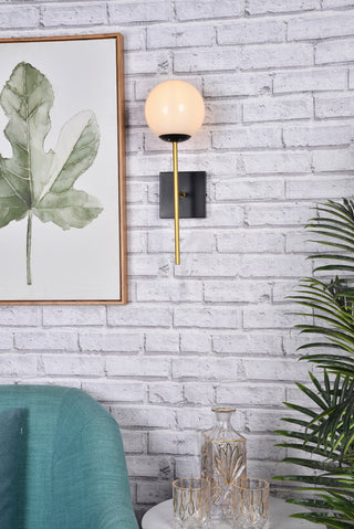 Neri 1 light black and brass and white glass wall sconce