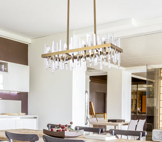 Serena 30 inch crystal rectangle chandelier in satin gold
