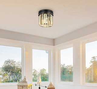 Sydney 3 light Matte Black Flush Mount Golden Teak (Smoky) Royal Cut Crystal