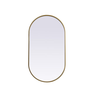 Metal Frame Oval Mirror 20x36 Inch in Brass