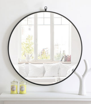 Metal frame Round Mirror with decorative hook 32 inch Black finish