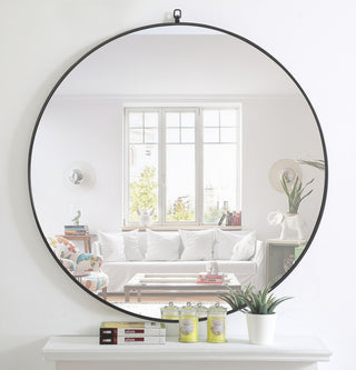Metal frame Round Mirror with decorative hook 48 inch Black finish