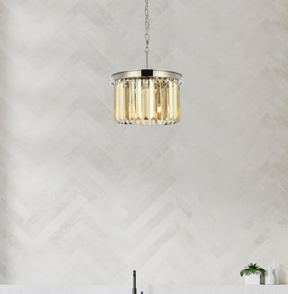 Sydney 3 light polished nickel Pendant Golden Teak (Smoky) Royal Cut Crystal